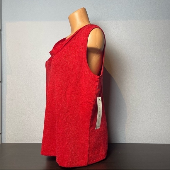 MERCER Street Studio Red Shimmer Draped Neck Knit Tank (L10) - Picture 3 of 6